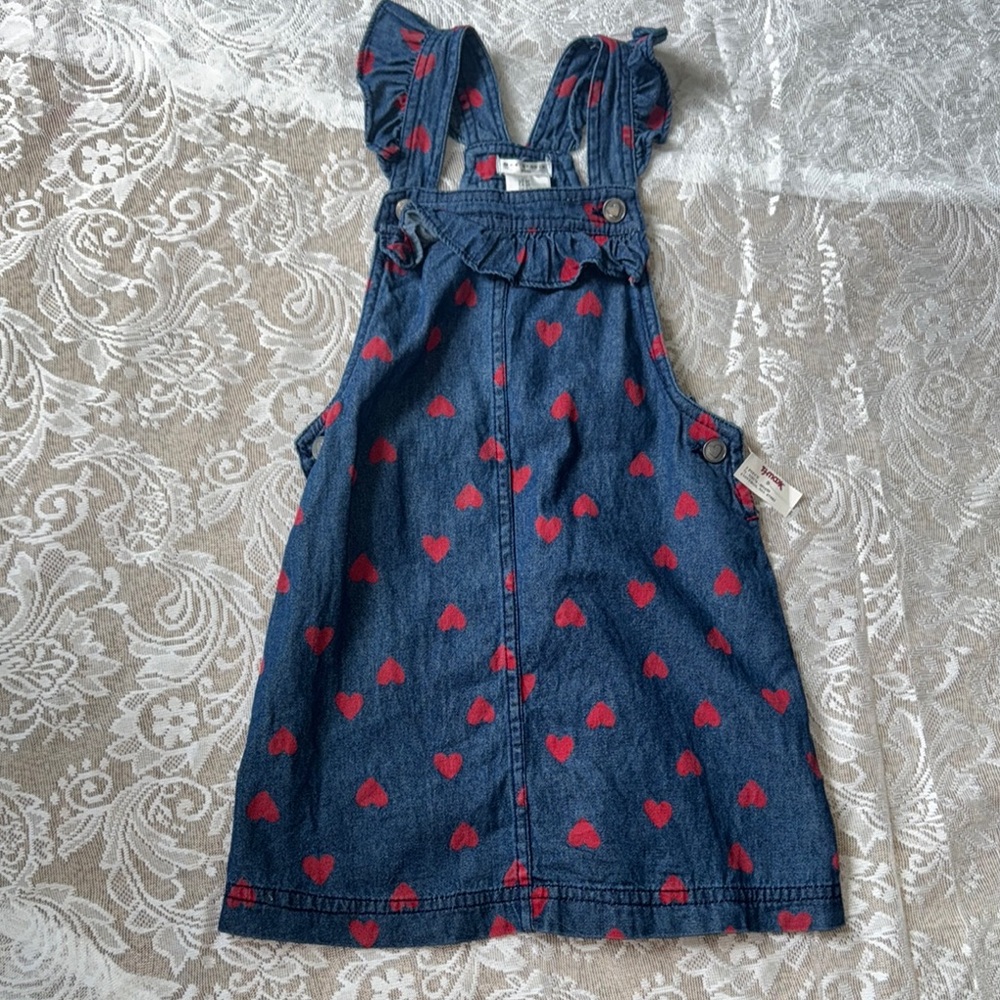 Denim Heart Print Kids Overall Dress